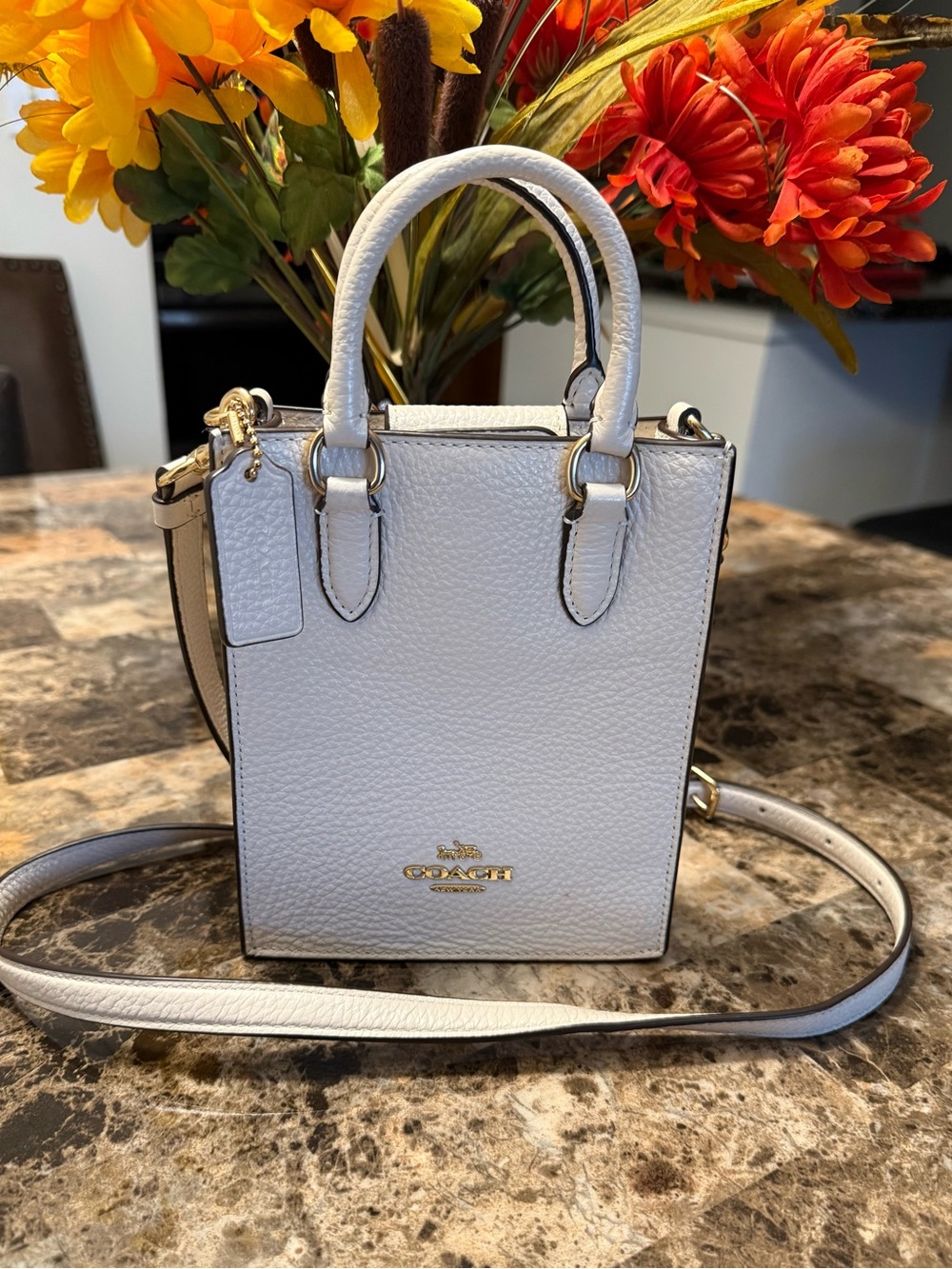 Coach Pebbled Leather Mini Tote in White with Gold Hardware
